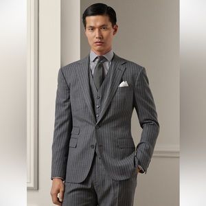 NWT $2495 Ralph Lauren Purple Label Tailored Striped Grey Wool Suit Blazer Sz 44